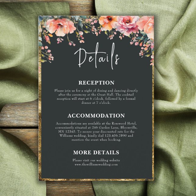 Information om Rustic Land Blommigt Sage Grönt Brö Tilläggskort (Rustic Country Floral Sage Green Wedding Details Enclosure Card)