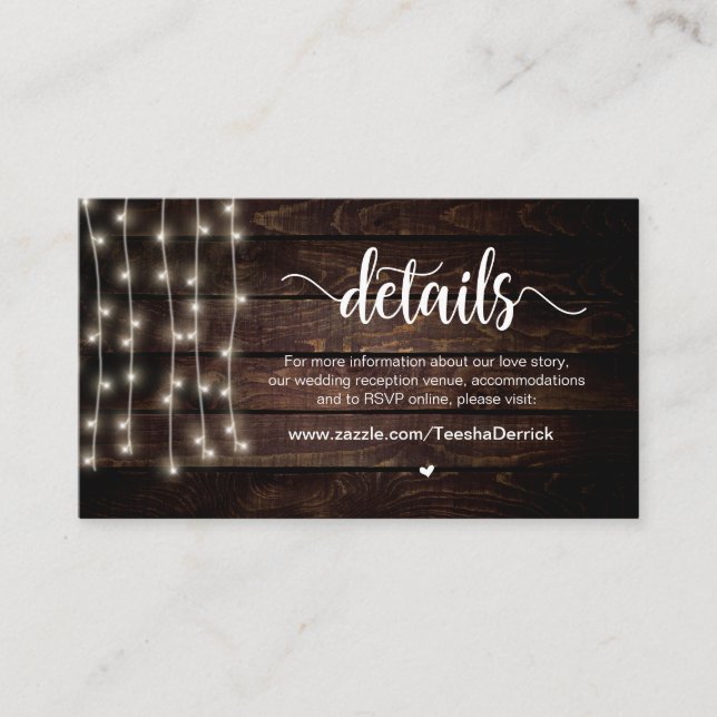 Information om Rustic Land String Ljus, Bröllop Tilläggskort (Framsida)