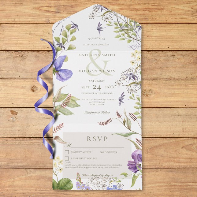 Information om Rustic Lavender Sage Wildblommes Wh (Rustic Lavender Sage Wildflowers White Details All In One Invitation)