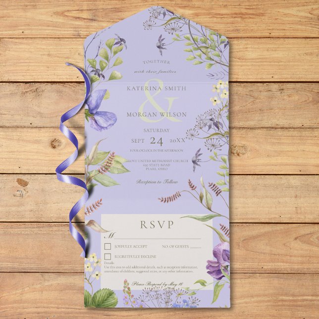 Information om Rustic Lavender Sage WildblommLaven (Rustic Lavender Sage Wildflowers Lavender Details All In One Invitation)