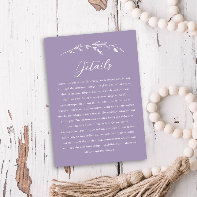 Information om Rustic Lavender Wildblomme Bröllop Tilläggskort (Skapare uppladdad)