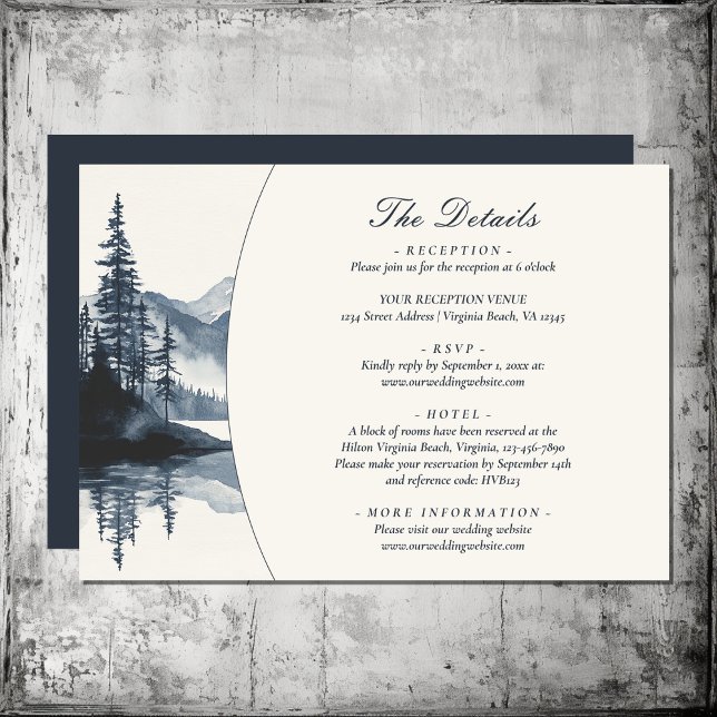 Information om Rustic Mountain Sjö Bröllop Tilläggskort (Rustic Mountain Lake Wedding Details Enclosure Card)