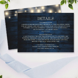 Information om Rustic Navy Wood String Ljus Bröllo Tilläggskort