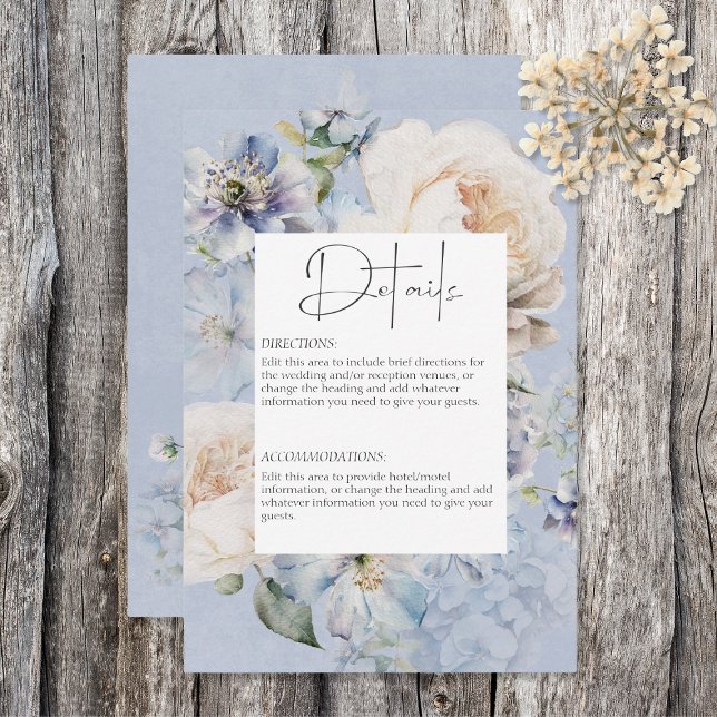 Information om Rustic Romantic Dusty Blue White-Bl Tilläggskort (Skapare uppladdad)