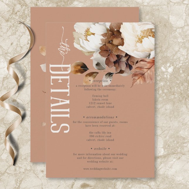 Information om Rustic Rust Cream & Brown Fall Blom Tilläggskort (Rustic Rust Cream & Brown Fall Floral Details Enclosure Card)