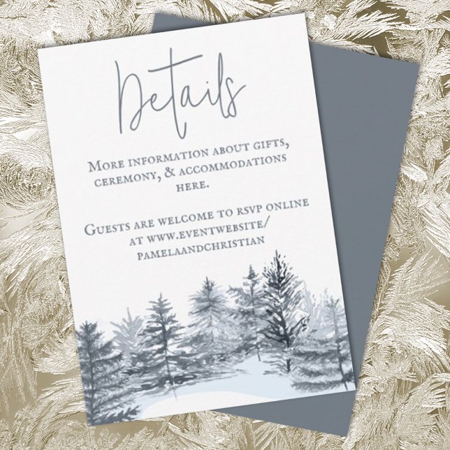 Information om Rustic Slate Grått Bröllop Forest I Rådkort (slate gray winter wedding enclosure card details winter pine trees forest evergreen)