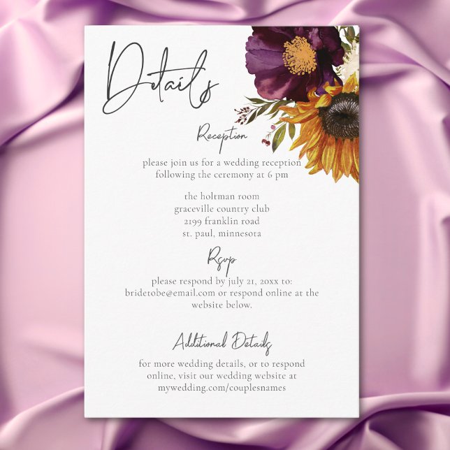 Information om Rustic Summer Wildblommor & Sunblom Tilläggskort (Rustic Summer Wildflowers & Sunflowers Details Enclosure Card)