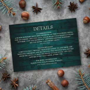 Information om Rustic Teal Wood String Ljus Bröllo Tilläggskort