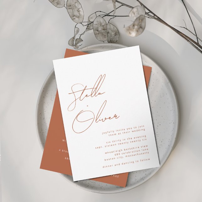 Information om Rustic Terracotta Calligraphy Bröll Inbjudningar (Rustic Terracotta Calligraphy Details Wedding Invitation)