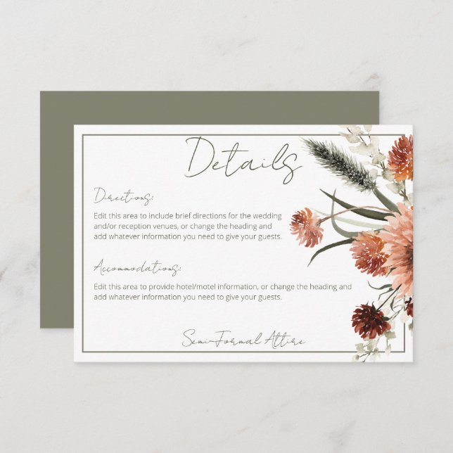 Information om Rustic Terracotta Rust Flowers Tilläggskort (Fram/baksida)