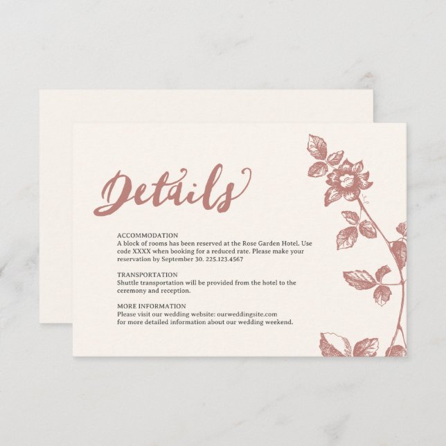 Information om Rustic Warm Ro Whimsical Blommigt B Tilläggskort (Fram/baksida)