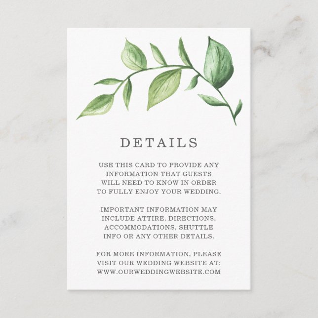 Information om Rustic Watercolor Greenery Sprig Br Tilläggskort (Framsida)
