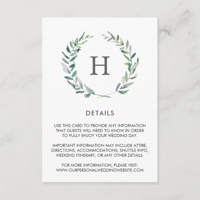 Information om Rustic Watercolor Greenery Wandeine Tilläggskort (Framsida)