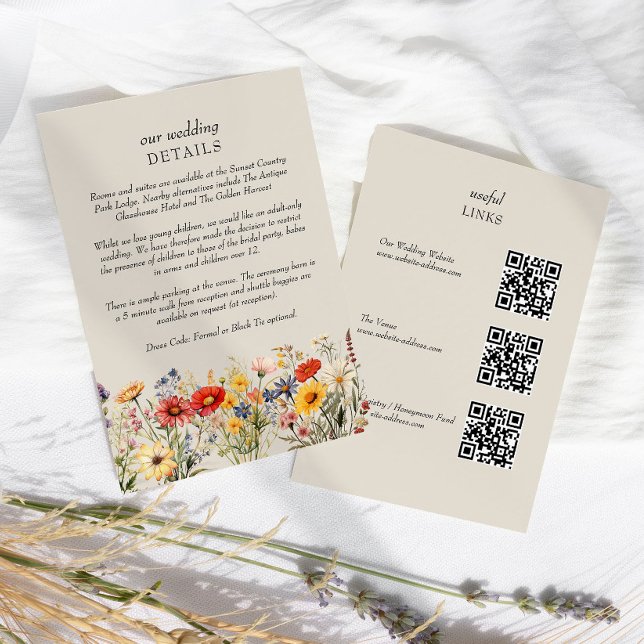 Information om Rustic Wildbloms Blommigt Bröllop Q Tilläggskort (Wedding Details with QR Code(s) from Rustic Wildflower Wedding Collection by Darling & May
)