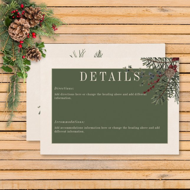 Information om Rustic Winter Berries & Gräs Cream Tilläggskort (Rustic Winter Berries & Pine Wedding Details Card)