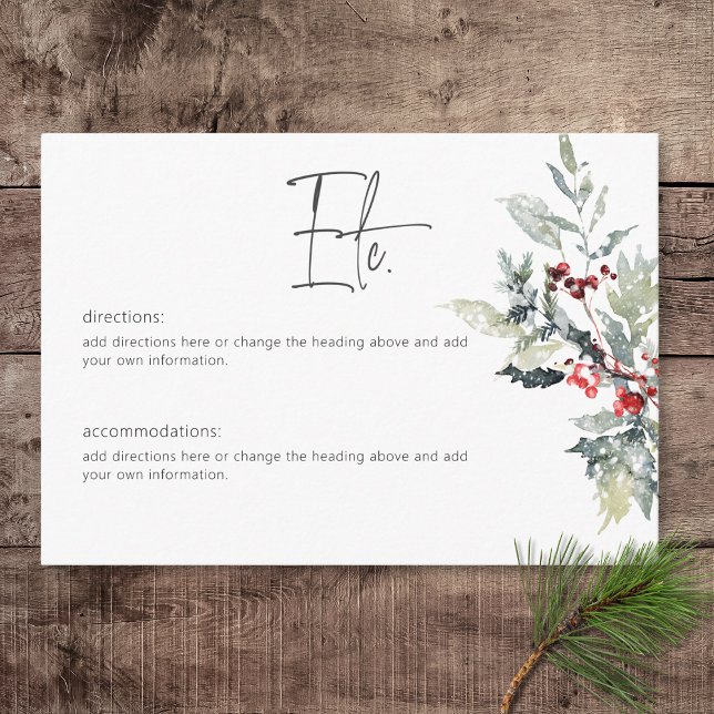 Information om Rustic Winter Holly Berries & Snö Tilläggskort (Rustic Winter Holly Berries & Snow Wedding Details Card)