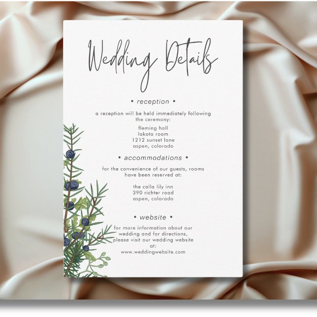 Information om Rustic Winter Nature & Gräs Bröllop Tilläggskort (Rustic Winter Nature & Pine Wedding Details Enclosure Card)