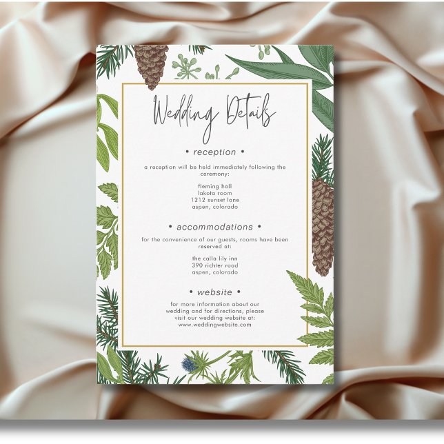 Information om Rustic Winter Nature & Gräs Ram Brö Tilläggskort (Rustic Winter Nature & Pine Frame Wedding Details Enclosure Card)