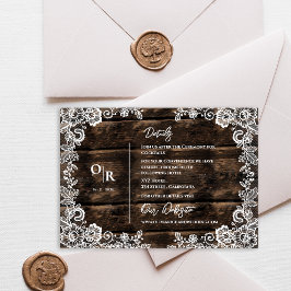 Information om Rustic Wood and White Snöre Bröllop Tilläggskort