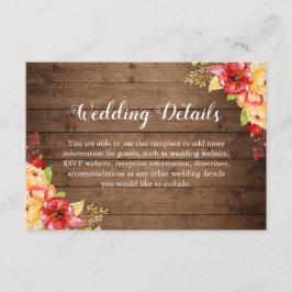 Information om Rustic Wood Höst löv Blommigt Bröll Tilläggskort