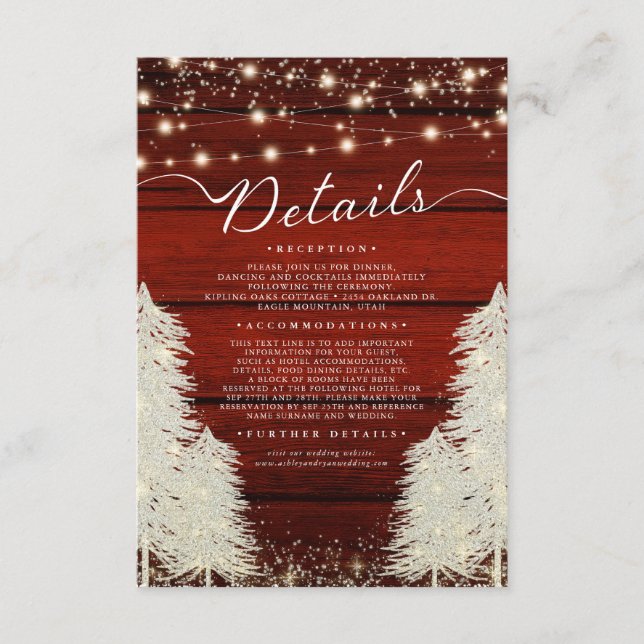 Information om Rustic Wood String Ljus Träd Bröllo Tilläggskort (Framsida)