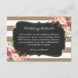 Information om Rustik Burlap Rand Blommigt Bröllop Tilläggskort