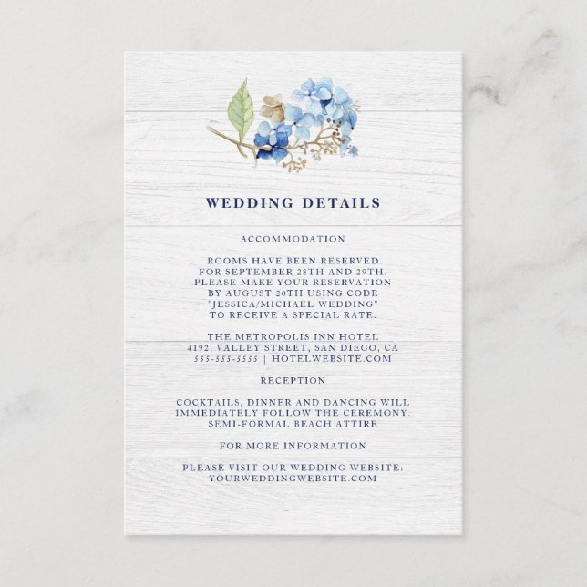 Information om Rustik Watercolor Blommigt Hydrange Tilläggskort (Framsida)