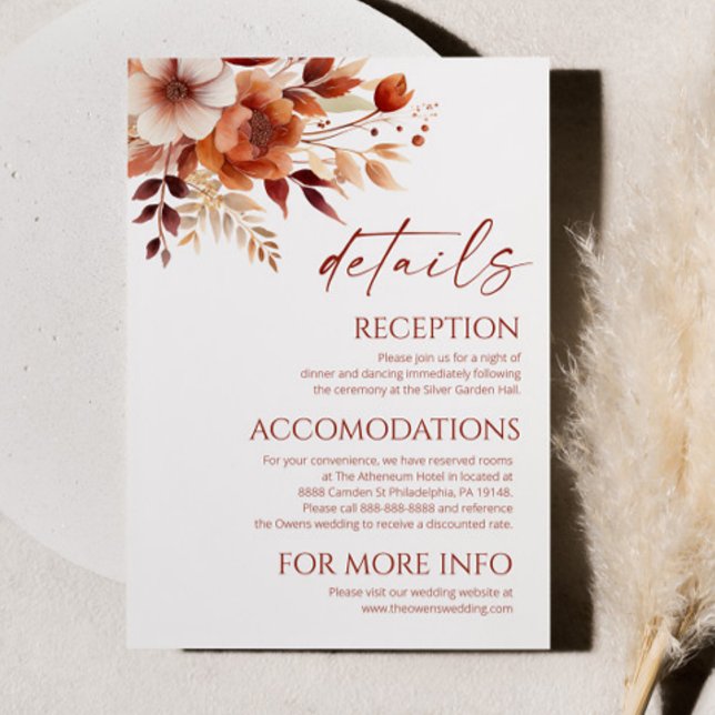 Information om Rusty Burgundy Brown Blommigt Flowe Tilläggskort (Skapare uppladdad)