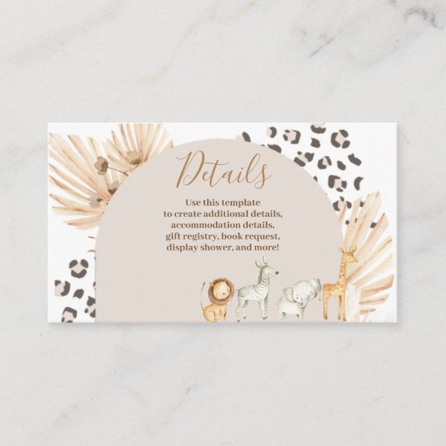 Information om Safari Boho Animals vattenfärg Tilläggskort (Framsida)
