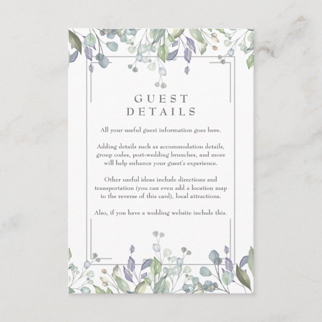 Information om Sage and Lilac Blommigt Guest Infor Tilläggskort (Framsida)