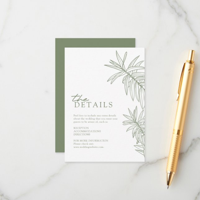 Information om Sage Grönt Elegant Botanical Löv Tilläggskort (Fram/Back In Situ)