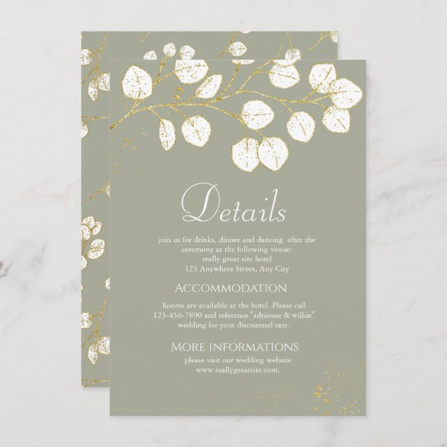 Information om Sage Grönt Guld Eucalyptus Löv Bröl Tilläggskort (Fram/baksida)