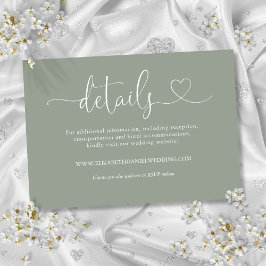 Information om Sage Grönt Heart-skript Bröllop Tilläggskort