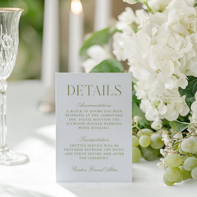 Information om Sage Grönt & Himmel Blue Bröllop Tilläggskort (Sage Green & Sky Blue Wedding Details Enclosure Card)