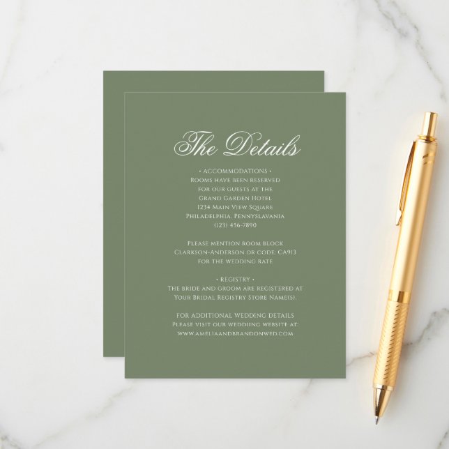 Information om Sage Grönt Löv Monogram Vapensköld  Tilläggskort (Fram/Back In Situ)