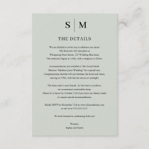 Information om Sage Grönt Monogram Minimalist Bröl Tilläggskort