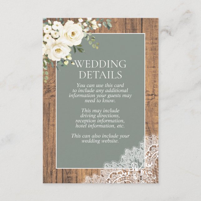 Information om Sage Grönt White Blommigt Snöre Woo Tilläggskort (Framsida)