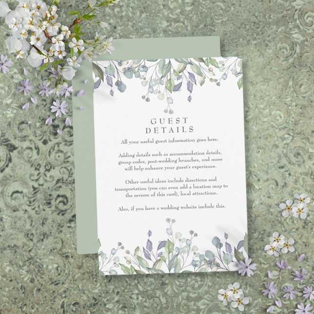 Information om Sage Lilac Blommigt Guest Tilläggskort (Sage Lilac Floral Guest Information Details Enclosure Card)
