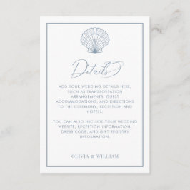 Information om Seashell Dusty Blue Beach Wedding Tilläggskort