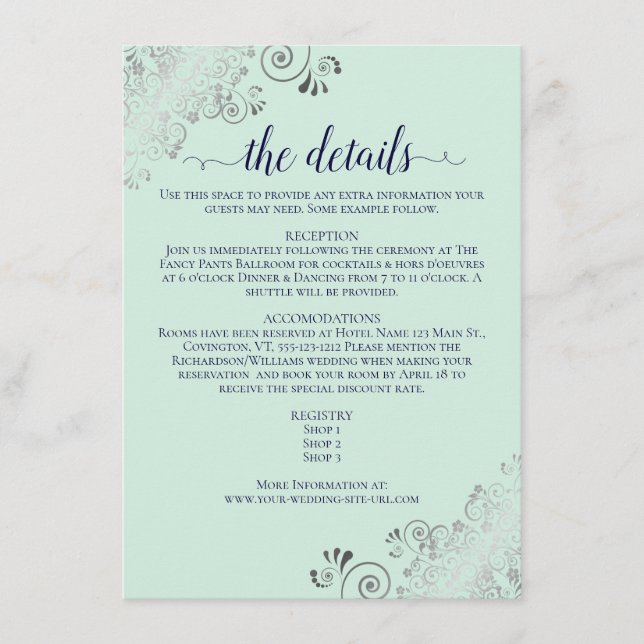 Information om silver Frills Mint Grönt & Navy Brö Tilläggskort (Framsida)