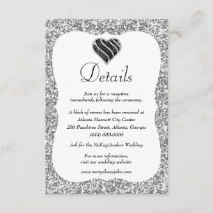 Information om silver Glitter Black & White Heart Tilläggskort