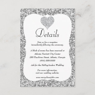 Information om silver Glitter Diamond Heart Bröllo Tilläggskort