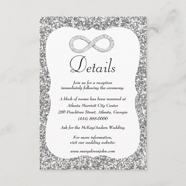 Information om silver Glitter Diamond Ofinity Bröl Tilläggskort (Framsida)