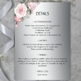 Information om silver och Rosa ros Bröllop Tilläggskort