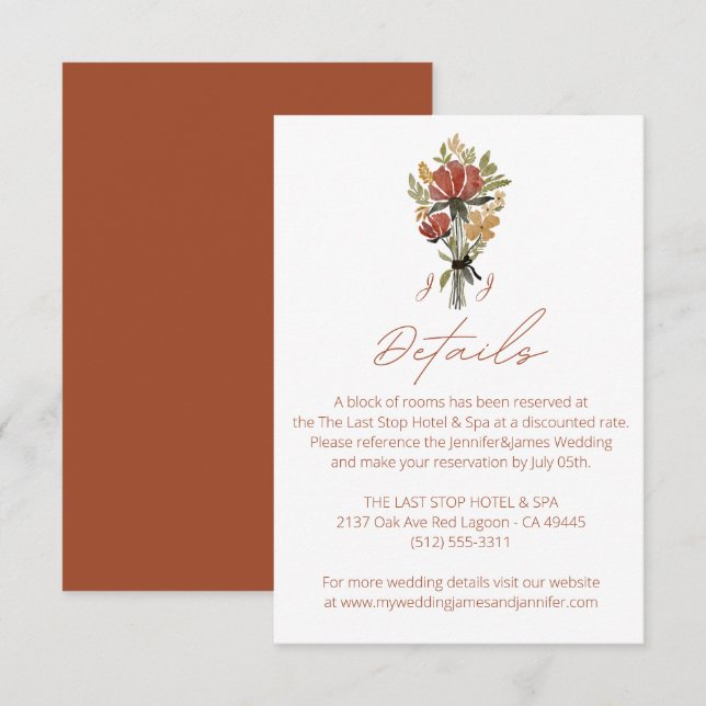 Information om Simple Wildblomma Terracotta Monogr Tilläggskort (Fram/baksida)