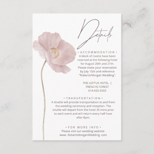 Information om Simple Wildblommor Boho Bröllop Tilläggskort (Framsida)