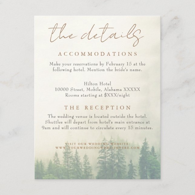 Information om skogberget Bröllop Tilläggskort (Framsida)