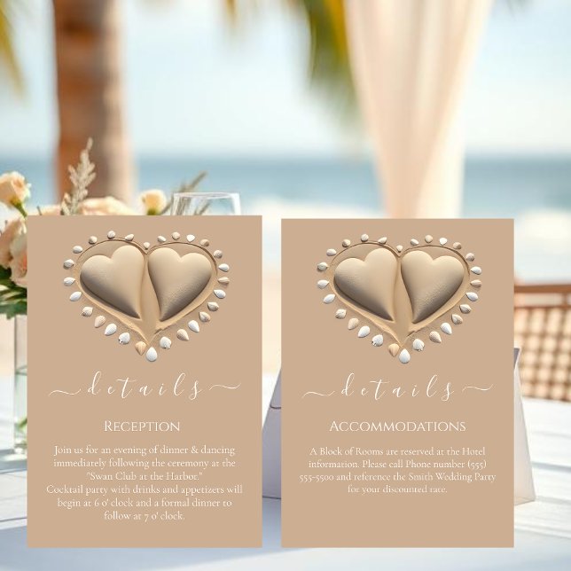 Information om skräppostbröllop tilläggskort (Beach Wedding Details Enclosure Card Reception and Accommodations)