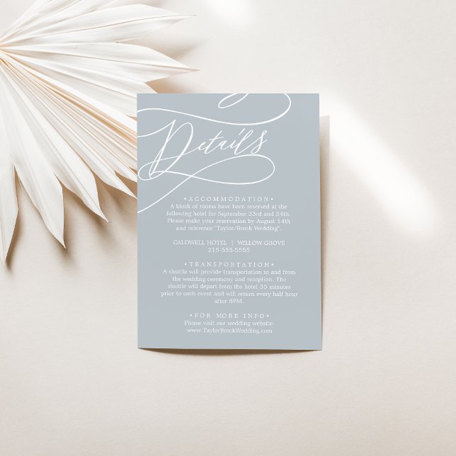 Information om SOPHIA-kustblått Modern Elegant brö Tilläggskort (SOPHIA Coastal Blue Modern Elegant Wedding Details Enclosure Card)