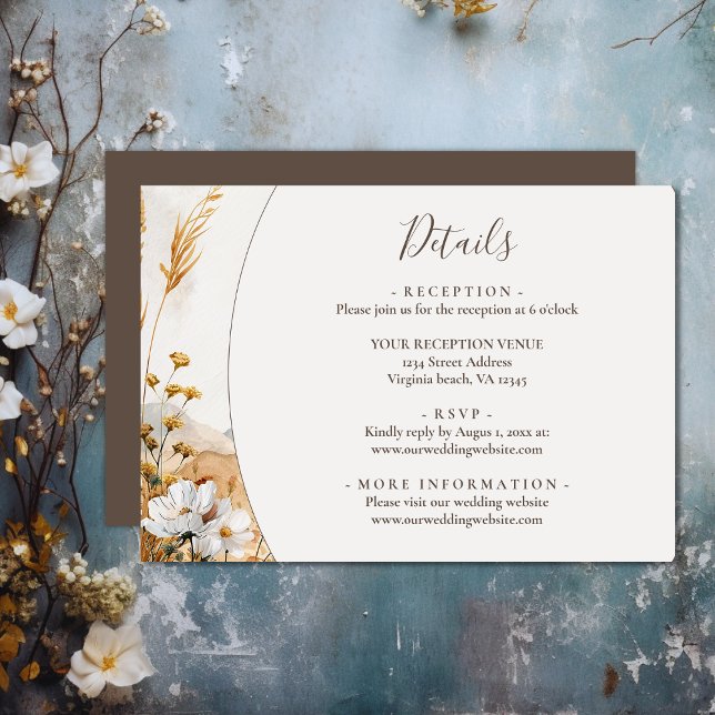 Information om söt Boho Mountain Wildblomma Bröllo Tilläggskort (Pretty Boho Mountain Wildflower Wedding Details Enclosure Card)